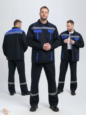 Костюм ИТР СОП UZ (тк.Саржа,250) брюки, т.синий/васильковый - фото